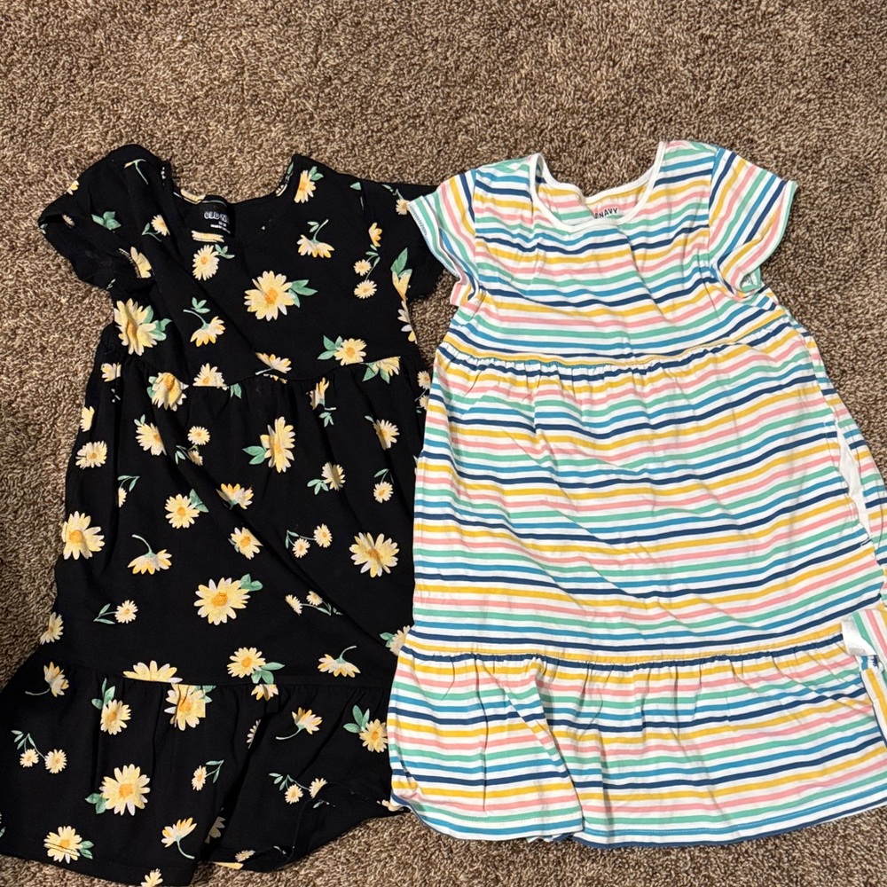 Old Navy Black Floral and Multicolor Striped Kids Dresses